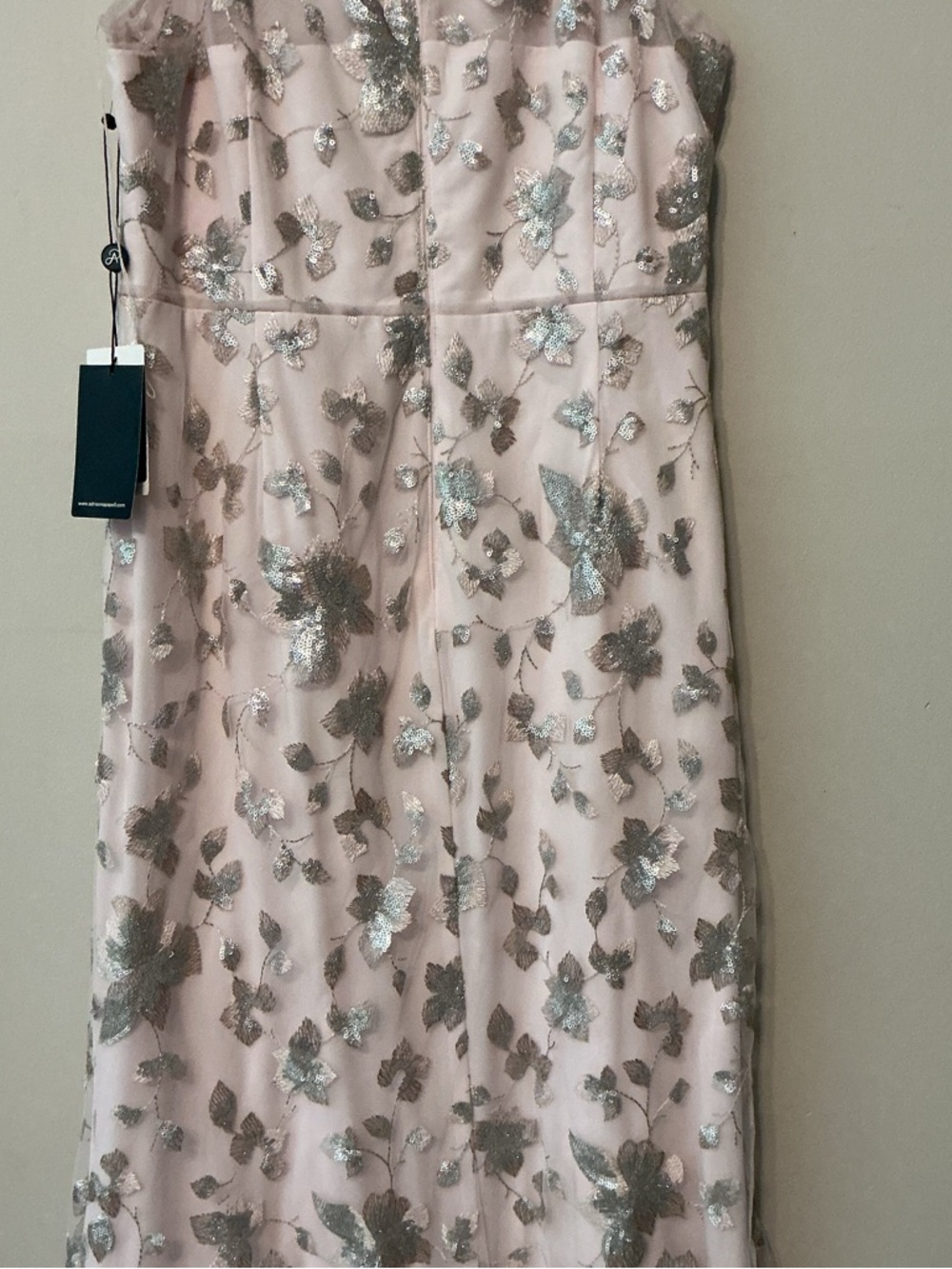 Adrianna Papell Pink W/ Silver Floral Sequin Halter Gown - Picture 8 of 11